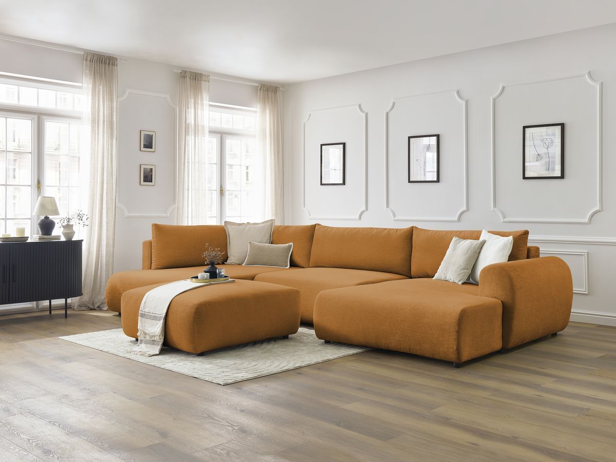 Bobochic Lucien Wohnlandschaft mit Pouf Stoff Gelb Ecke rechts