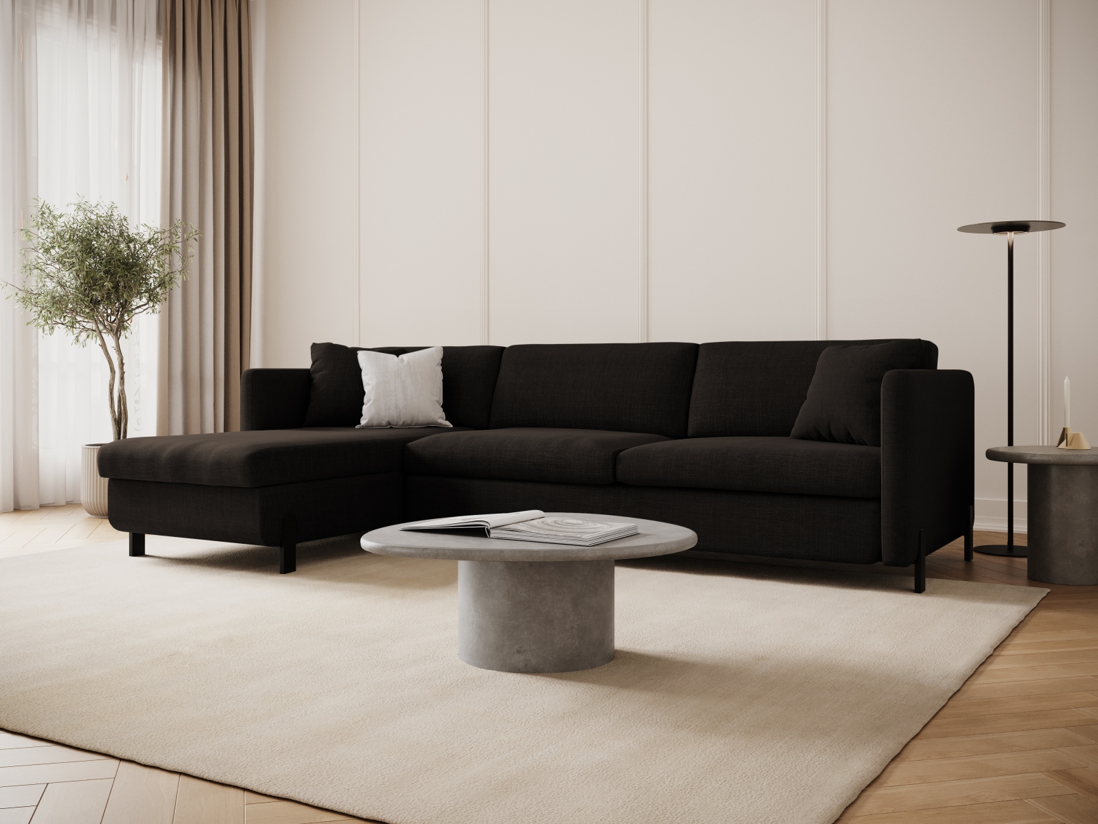 Micadoni Schlaf-Ecksofa Gloria 4-Sitzer Links Strukturierter Stoff Dunkelgrau 205x140