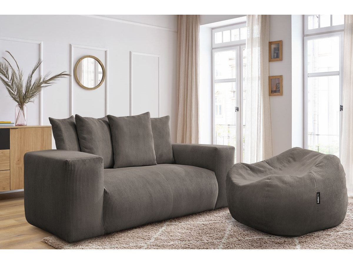 Bobochic Voltaire Sofa 2-Sitzer mit Pouf Cordsamt Taupe
