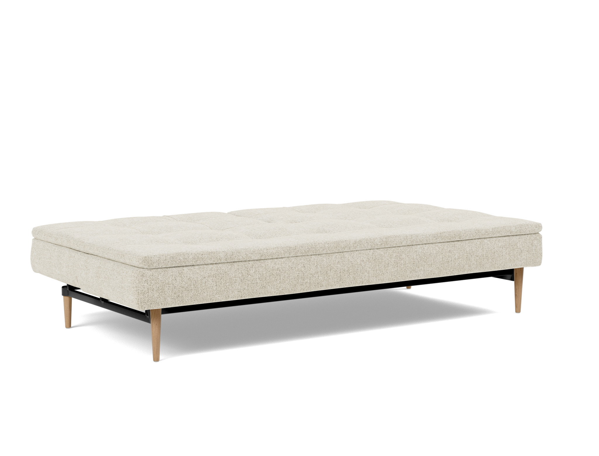 Schlafsofa Dublexo Strukturierter Stoff Taura 357-Off-White Beine Styletto Eiche hell