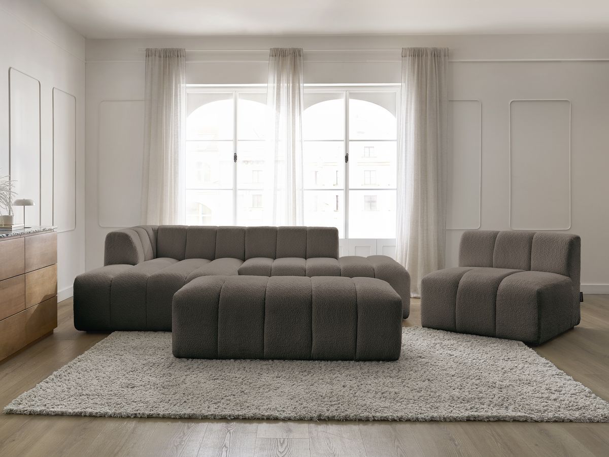 Bobochic Annecy Ecksofa mit Sofamodul und Pouf Bouclé-Stoff Braun Ecke links
