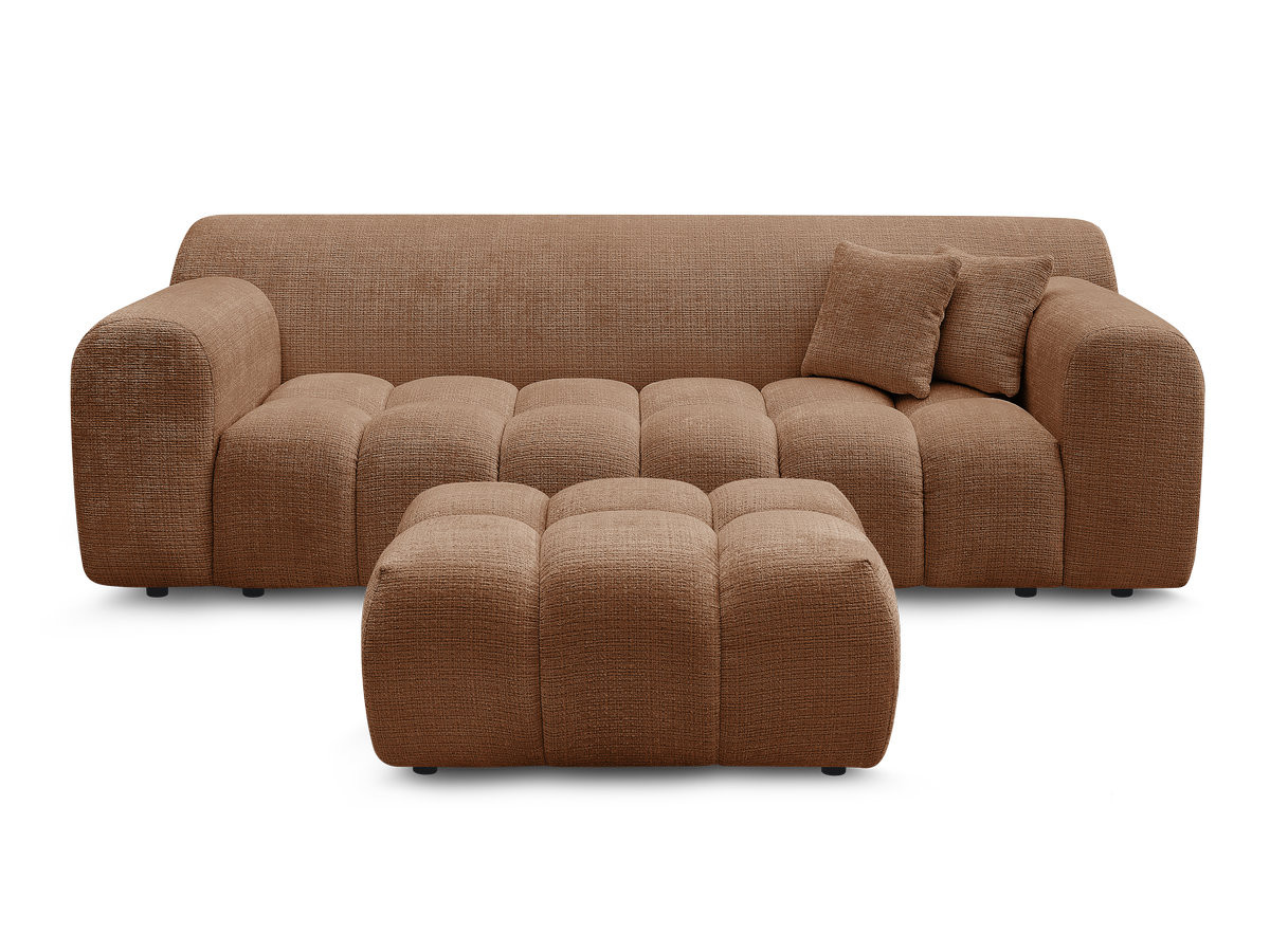 Bobochic Melisse Sofa 3-Sitzer mit Pouf Strukturstoff Orange