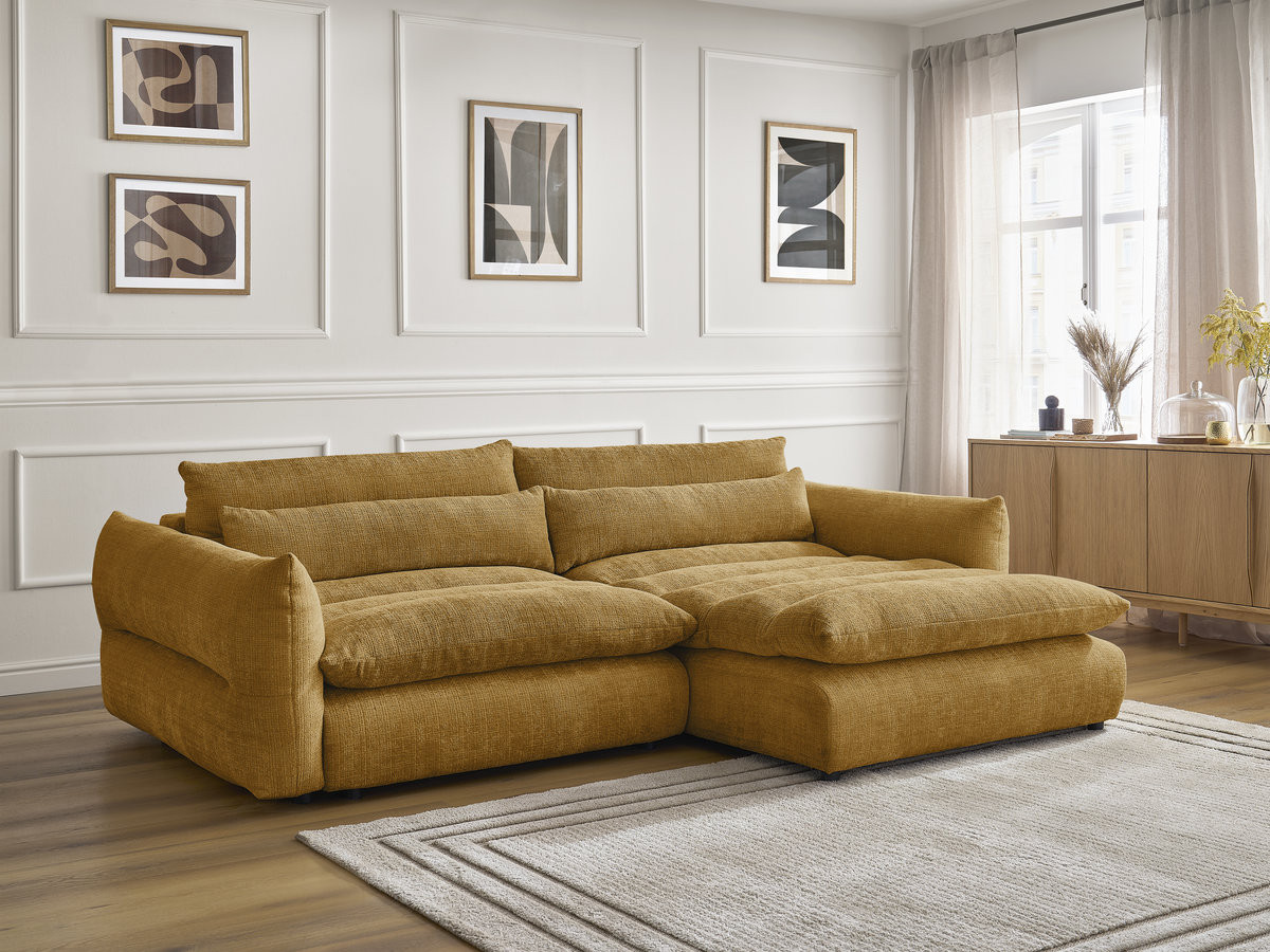 Bobochic Neil Ecksofa Strukturstoff Gelb Ecke rechts