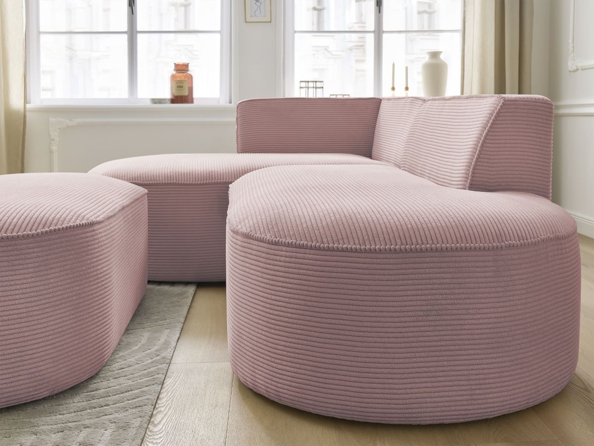 Bobochic Rousseau Ecksofa mit Pouf Cordsamt Violett Ecke links