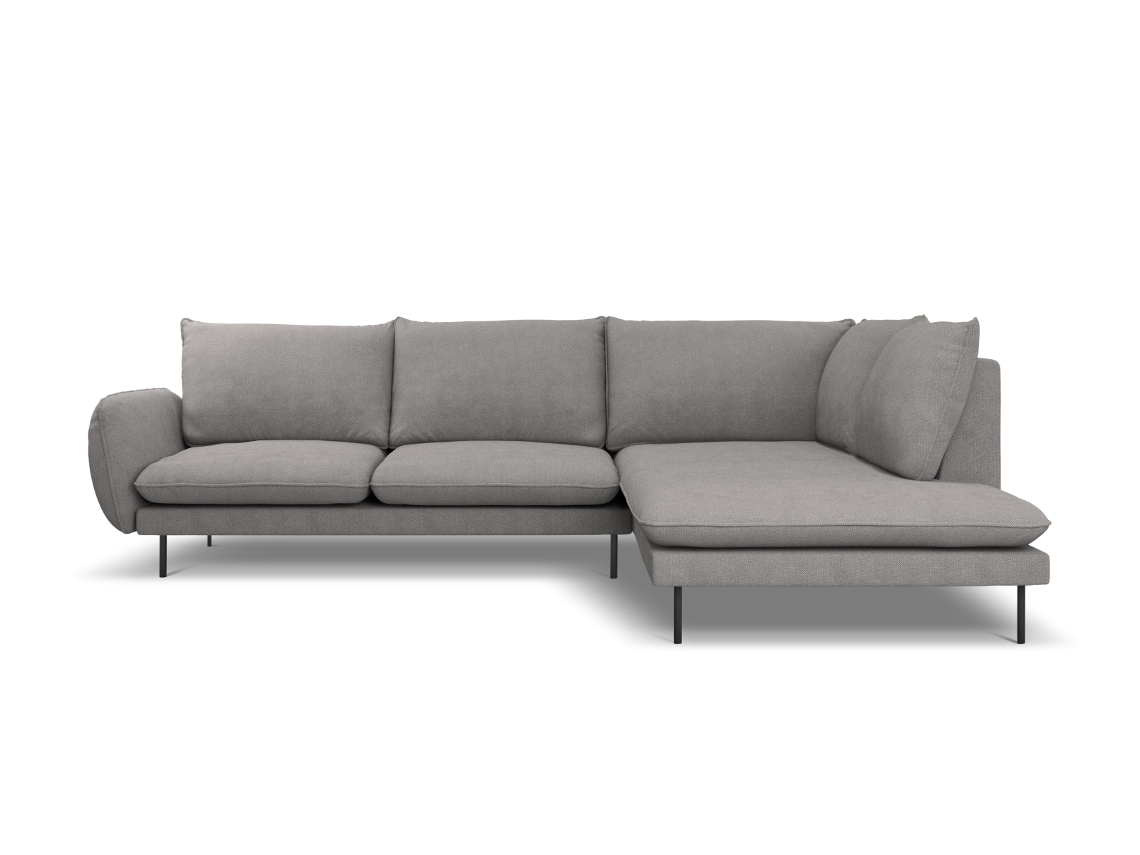 Cosmopolitan Design Ecksofa Vienna 6-Sitzer Strukturierter Stoff Positano Dunkelgrau Melange Rechts Beine Schwarzes Metall
