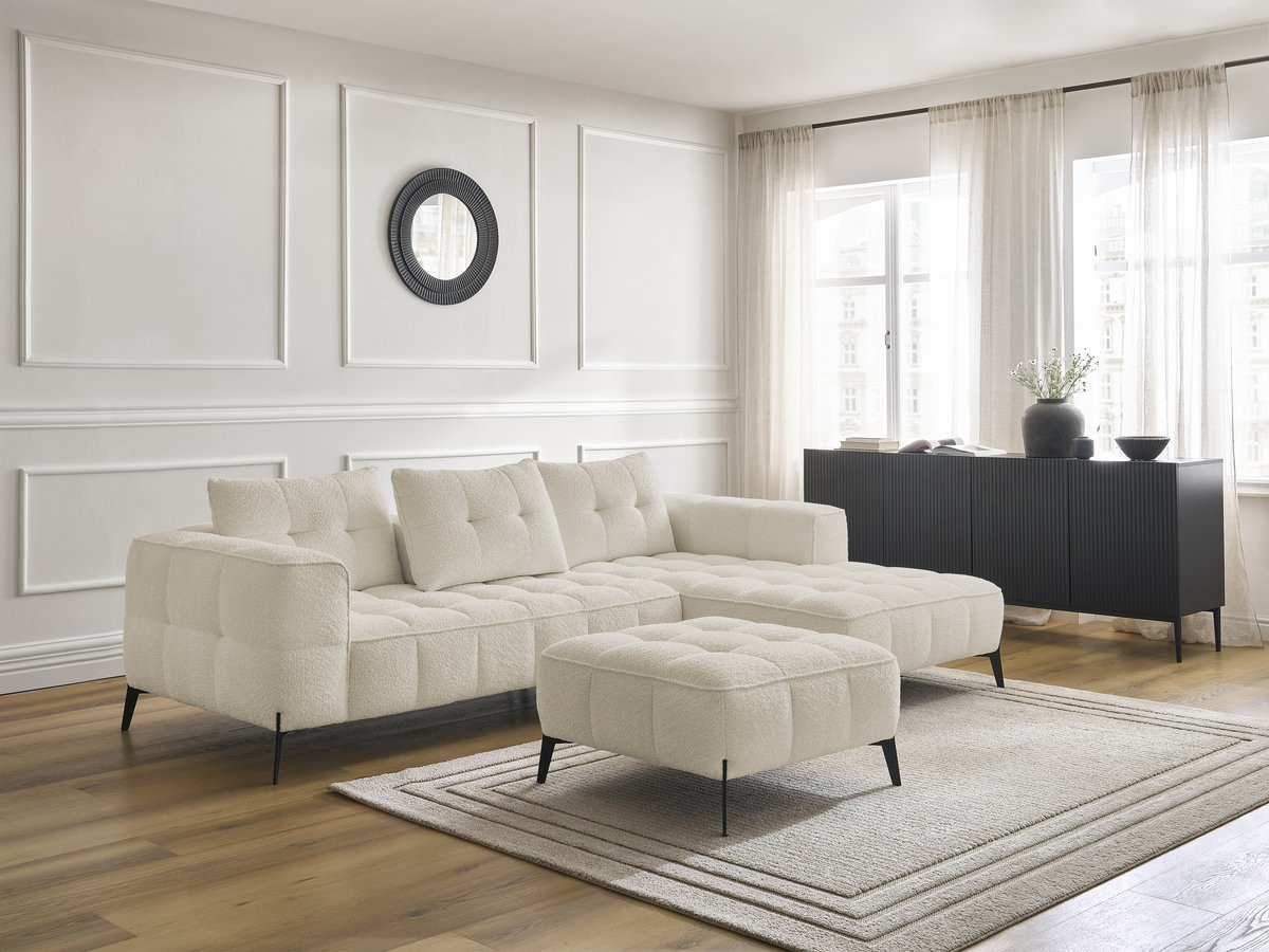 Bobochic Anis Ecksofa mit Pouf Bouclé-Stoff Beige Ecke rechts