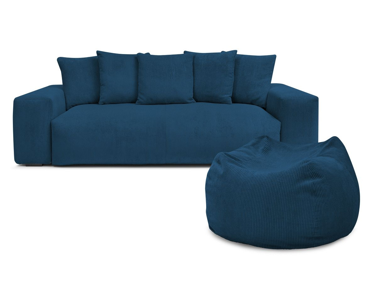 Bobochic Voltaire Sofa 4-Sitzer mit Pouf 280 × 124 cm Cordsamt Dunkelblau