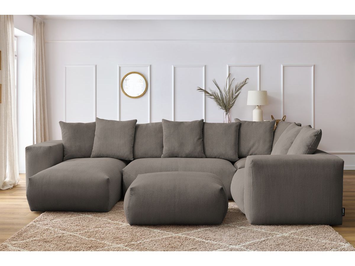 Bobochic Voltaire Wohnlandschaft mit Pouf 356 × 214 cm Cordsamt Taupe Ecke links