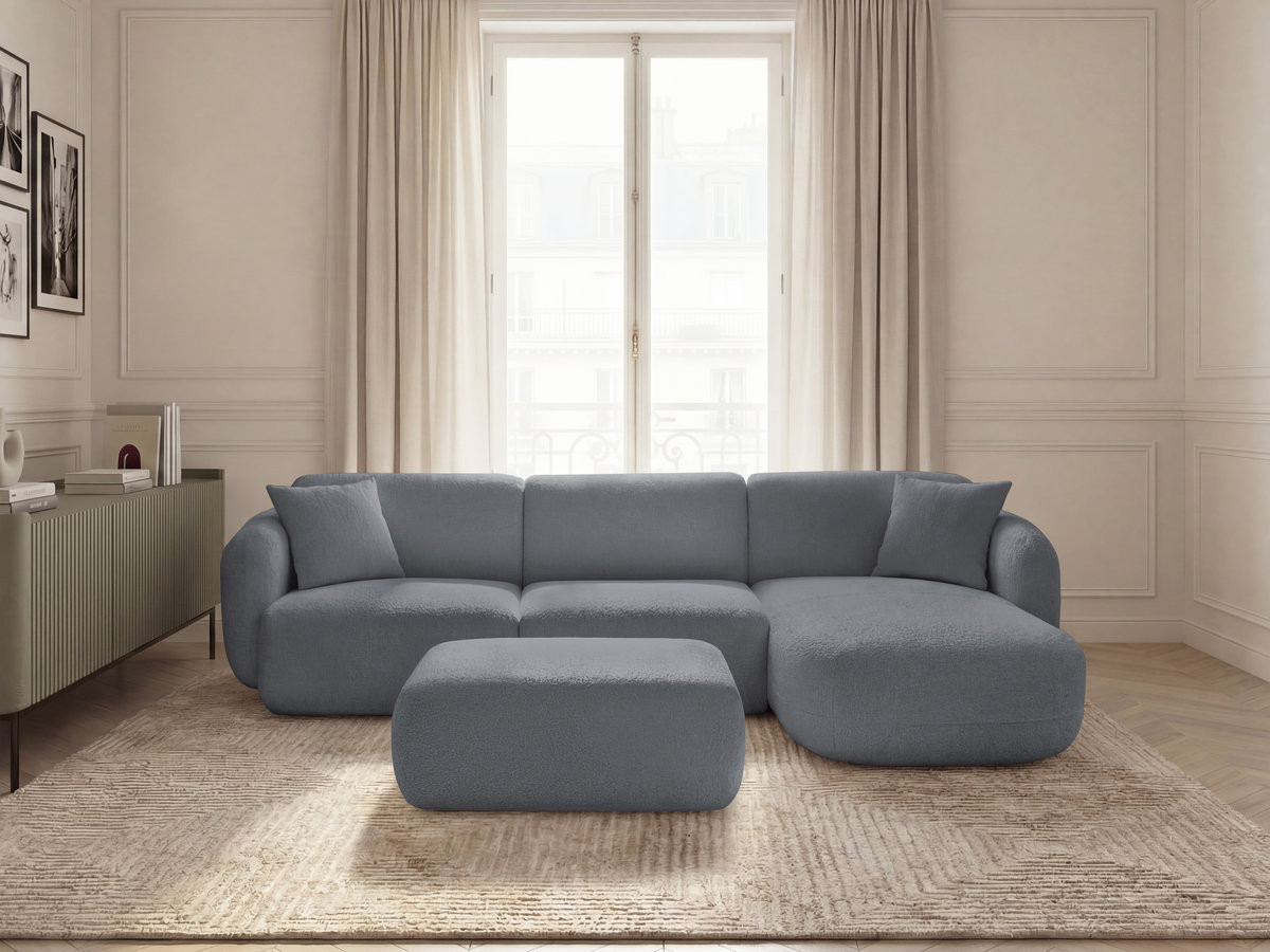 Bobochic Anda Ecksofa mit Pouf 292 × 163 cm Chenille Grau Ecke rechts