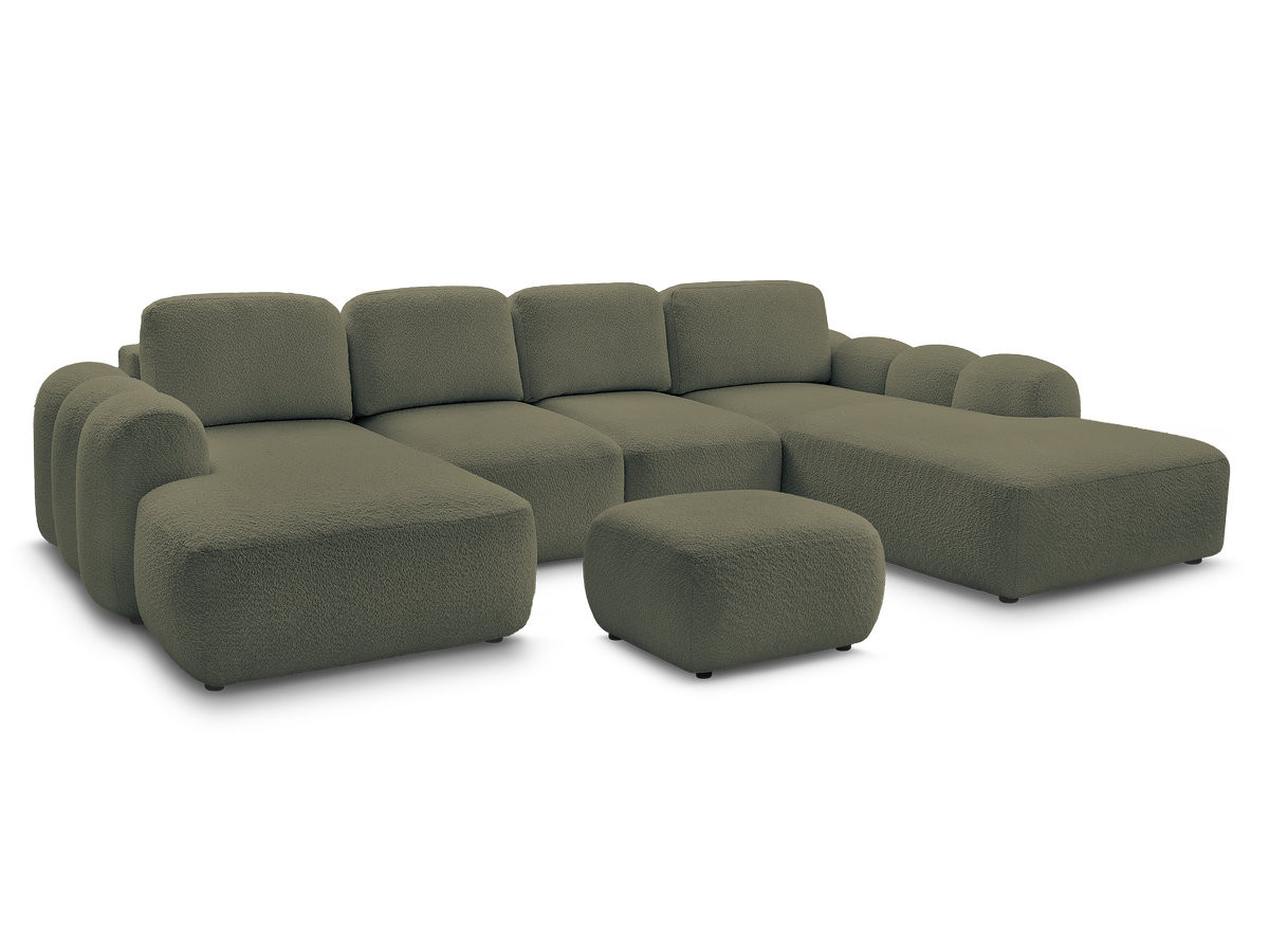 Bobochic Montaigne Wohnlandschaft mit Pouf Bouclé-Stoff Grün Ecke links