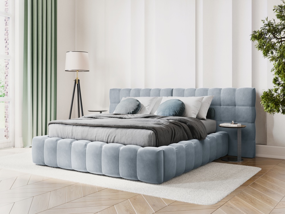 Cosmopolitan Design Stauraumbett mit doppeltem Kopfteil Bali 140x200 Samt Bluvel Hellblau