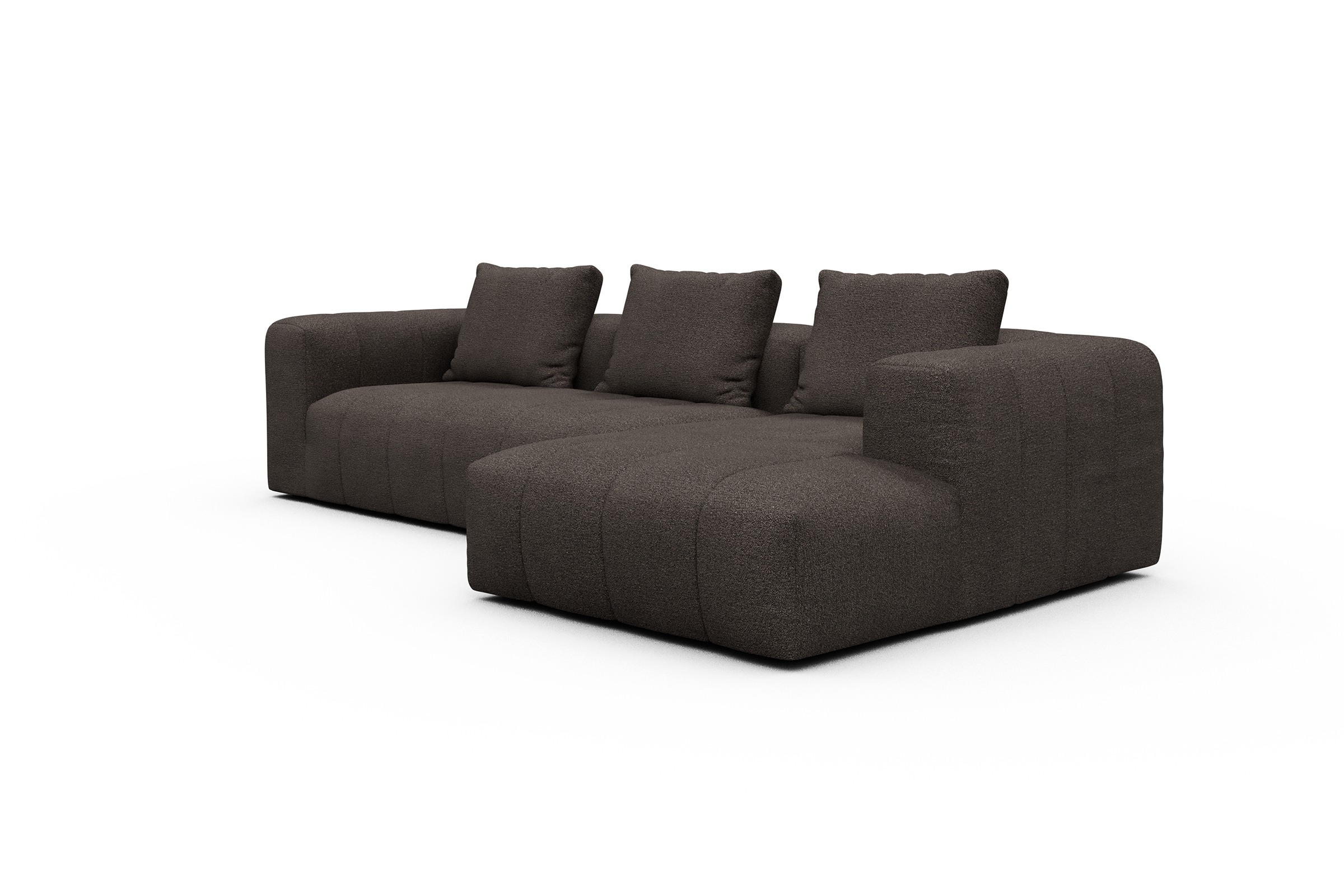 Ecksofa Hugo 2,5-Sitzer Armlehne links mit Chaiselongue Boucle-Taupe