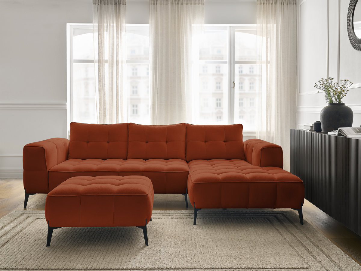 Bobochic Anis Ecksofa mit Pouf Strukturstoff Orange Ecke rechts