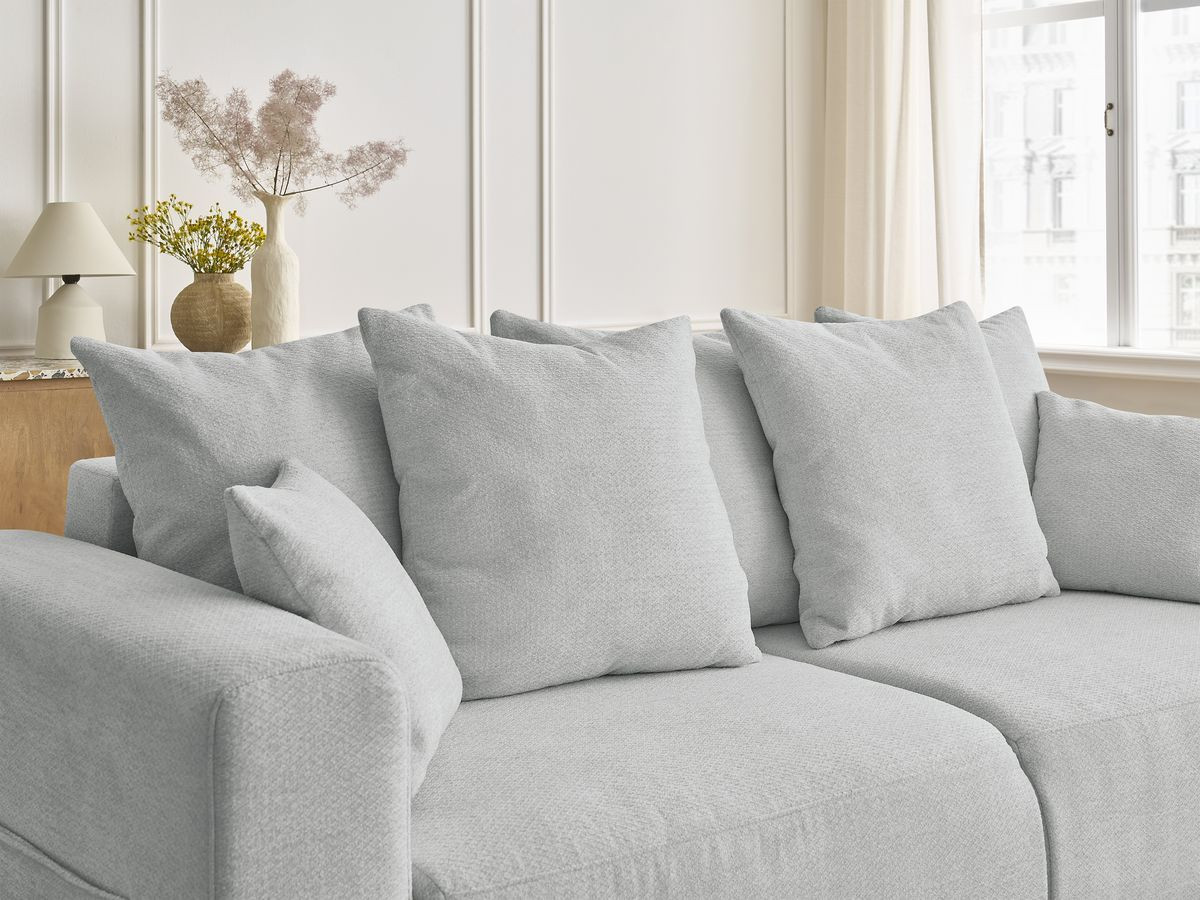 Bobochic Sidonie Schlafsofa 3-Sitzer mit Bettkasten Melange-Stoff Hellgrau
