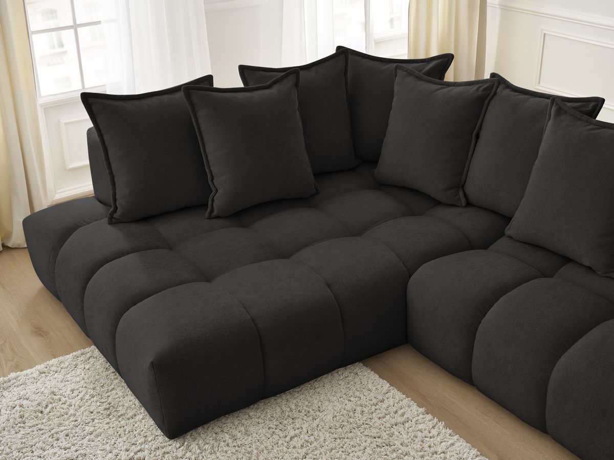 Bobochic Everest Ecksofa, 10 Kissen Strukturstoff Schwarz Ecke links