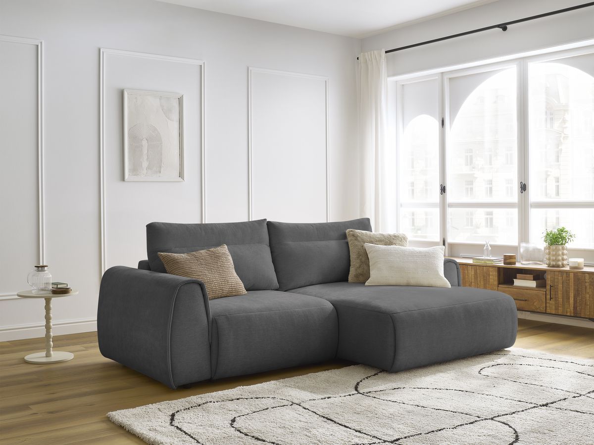 Bobochic Aden Ecksofa 246 × 152 cm Stoff Dunkelgrau Ecke rechts