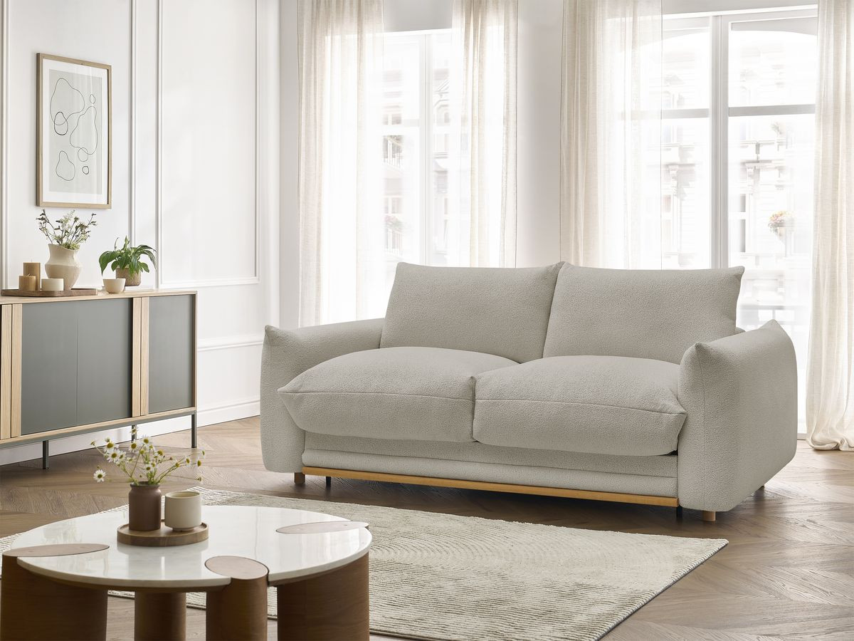 Bobochic Ernest Schlafsofa 3-Sitzer, Liegefläche 190 × 140 / 160 cm Bouclé-Stoff Taupe, Liegefläche 140 × 190 cm
