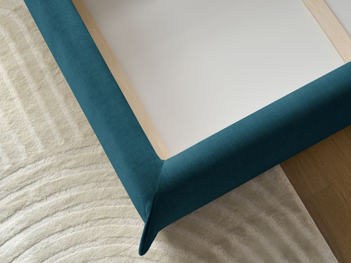Bobochic Clothilde Polsterbett mit Bettkasten Samt Blau, Liegefläche 160 × 200 cm