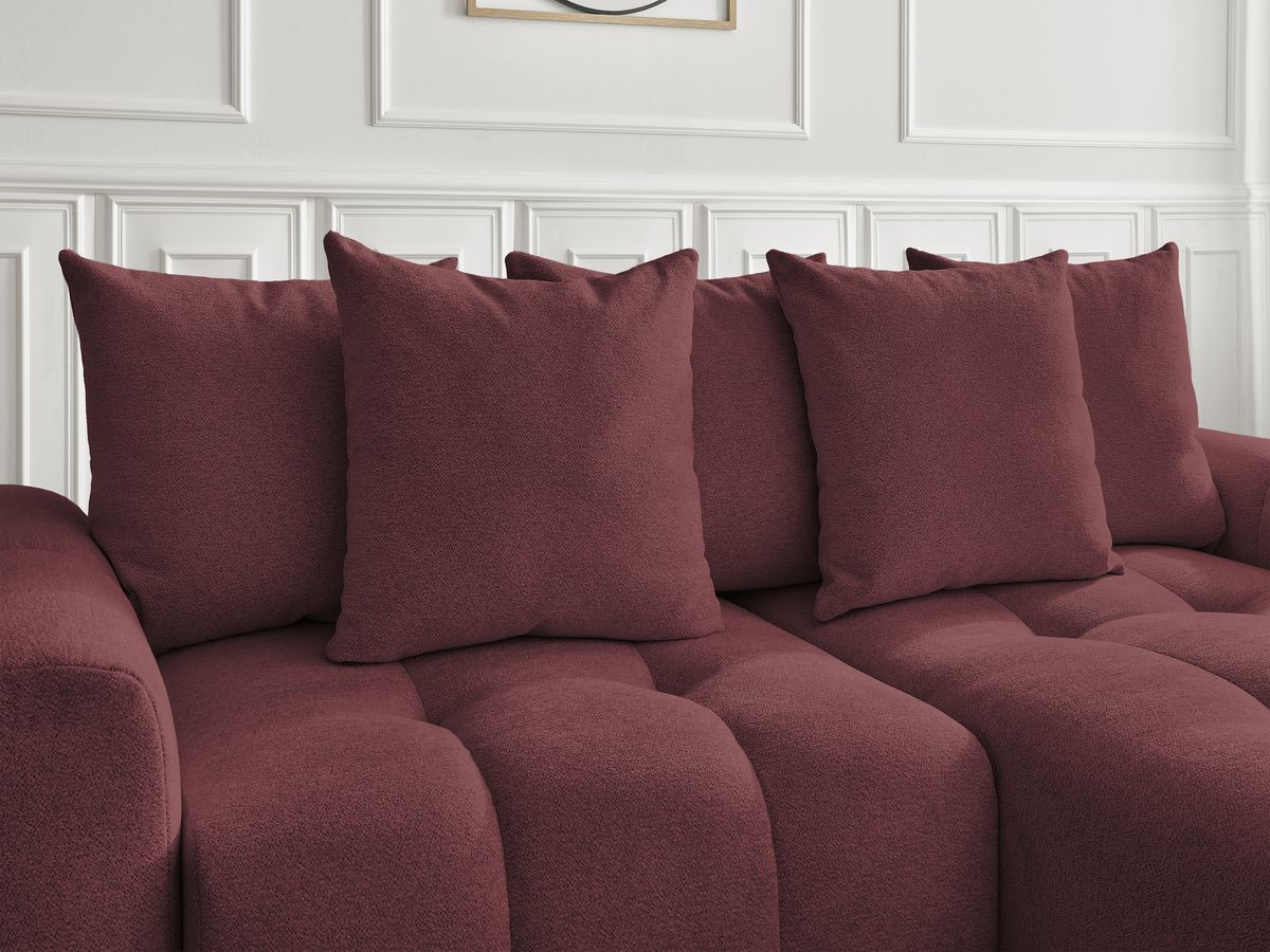 Bobochic Roxelane Ecksofa mit Schlaffunktion und Bettkasten und Pouf 258 × 150 cm Melange-Stoff Rot Ecke rechts