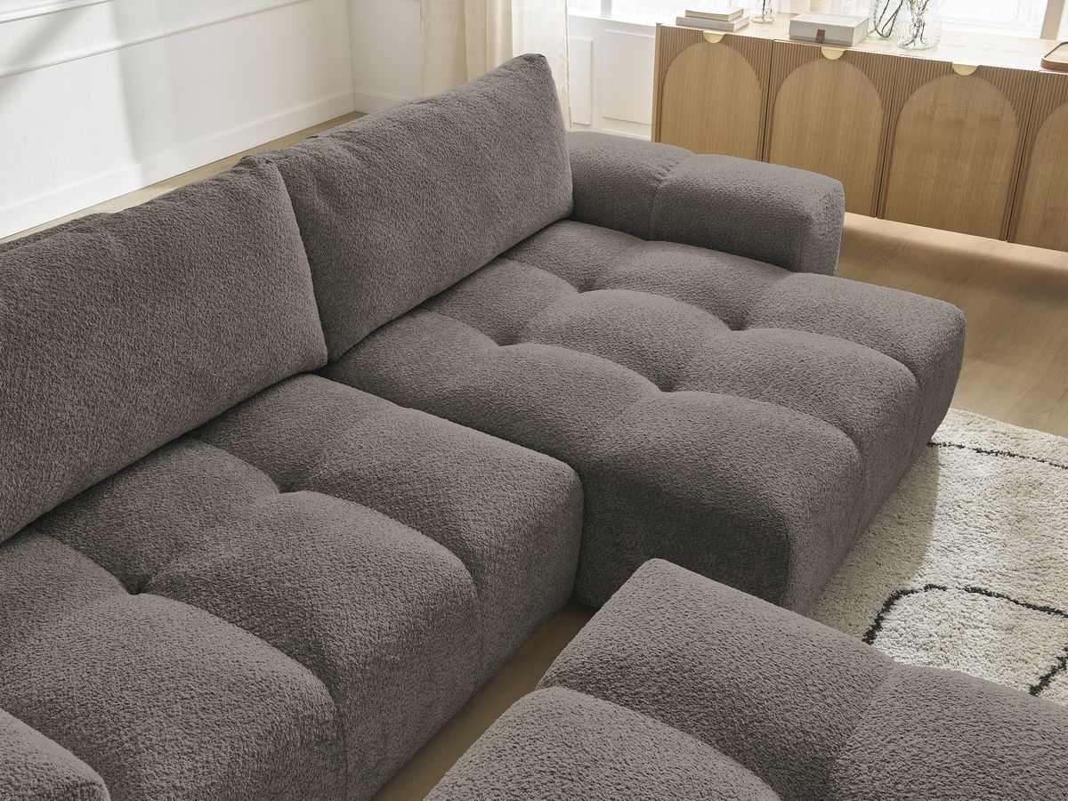 Bobochic Anakin Ecksofa mit Pouf, 2 Kissen Bouclé-Stoff Braun