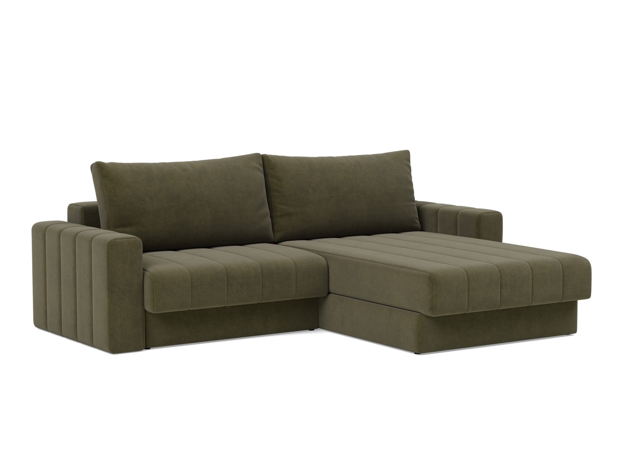 Schlafsofa Akello mit Chaiselongue und Armlehnen Kord Cordufine 316-Pine-Green