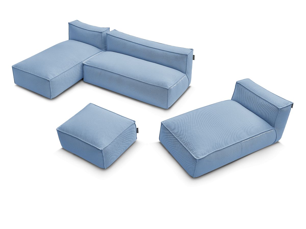 Bobochic Biarritz Gartensofa 4-Sitzer mit Pouf 332 × 168 cm Melange-Stoff Blau
