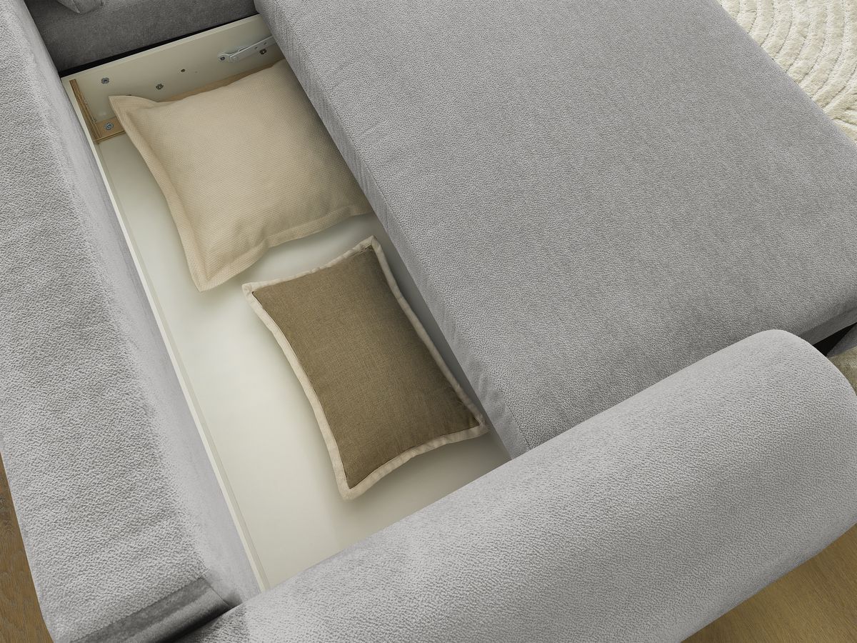 Bobochic Lucien Ecksofa mit Schlaffunktion und Bettkasten 314 × 167 cm Stoff Hellgrau Ecke rechts