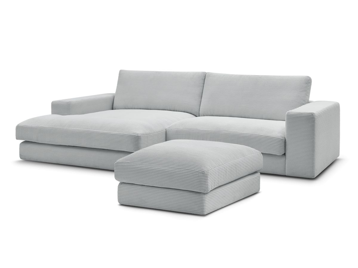 Bobochic Leonard Ecksofa mit Pouf 274 × 159 cm Cordsamt Hellgrau Ecke links
