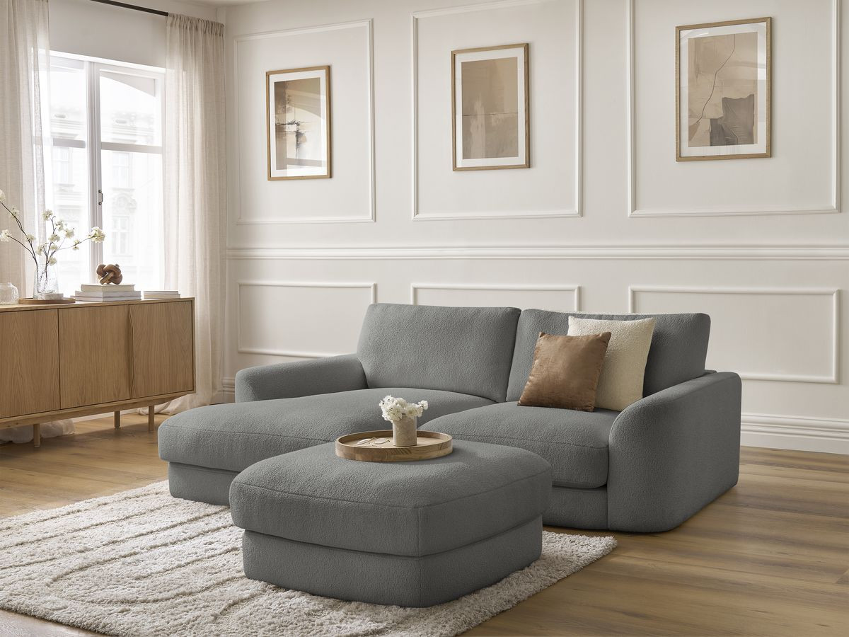 Bobochic Leonore Ecksofa mit Pouf Bouclé-Stoff Dunkelgrau Ecke links