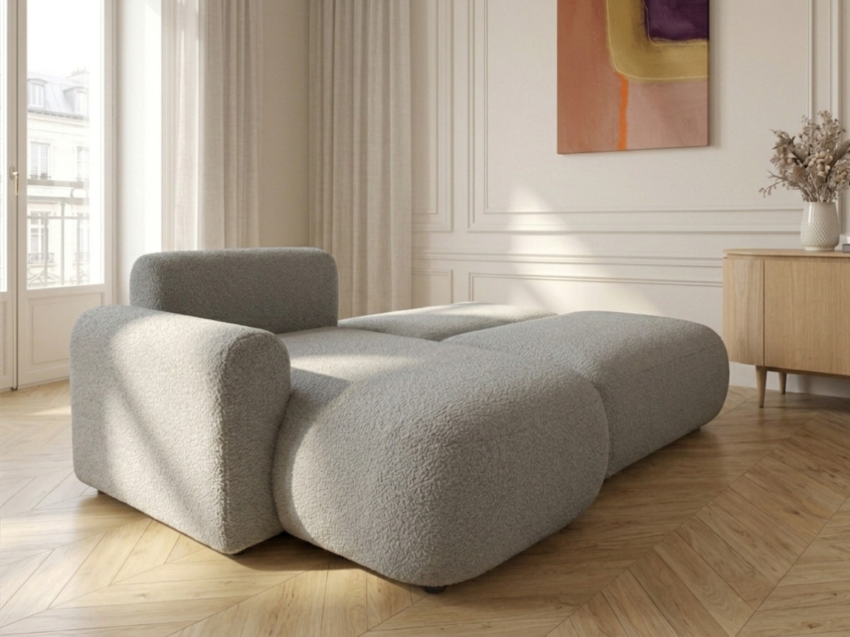 Bobochic Tango Ecksofa mit Schlaffunktion und Bettkasten Bouclé-Stoff Grau Ecke links
