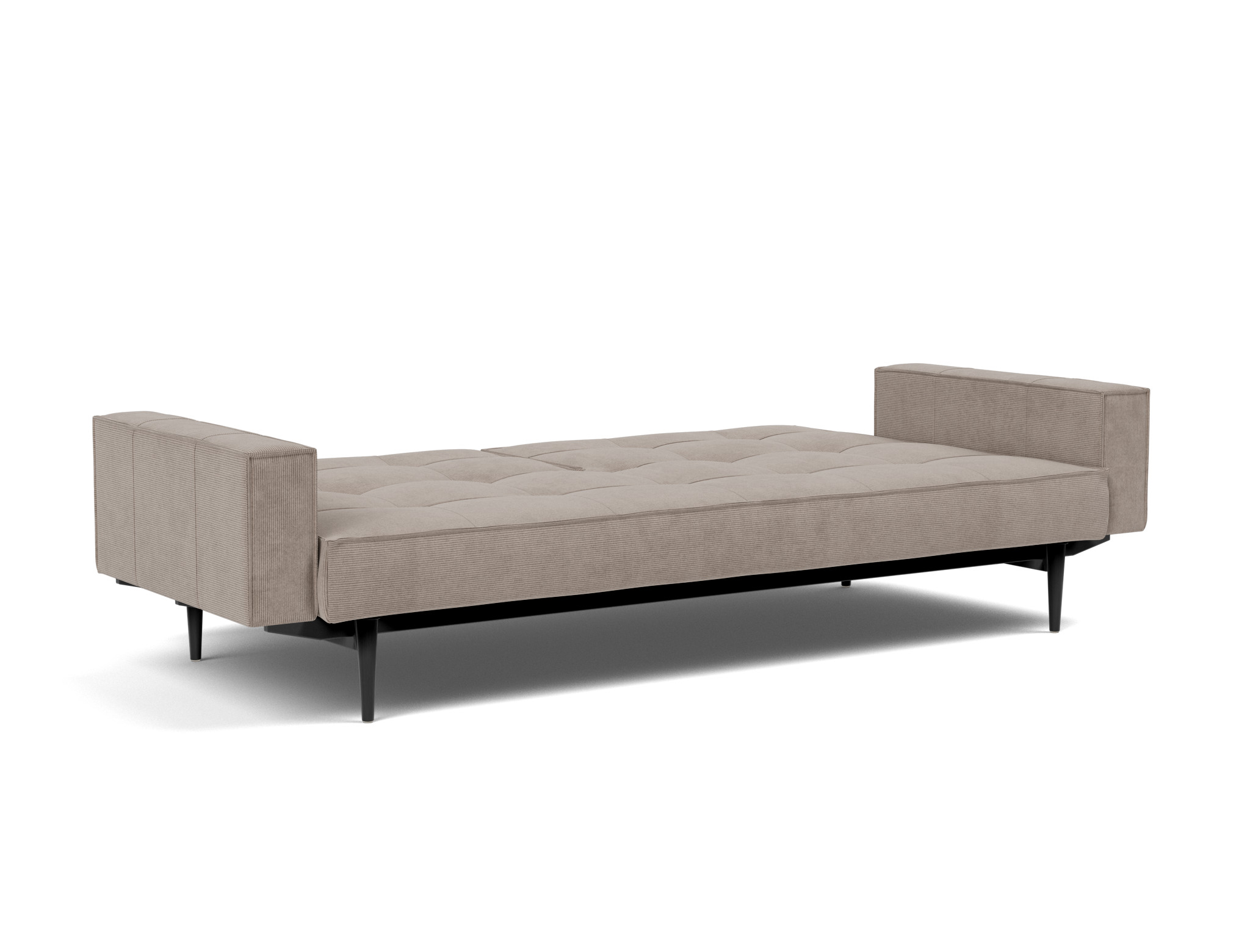 Schlafsofa Splitback mit Armlehnen Kord Cordufine 318-Beige Beine Styletto Eiche schwarz