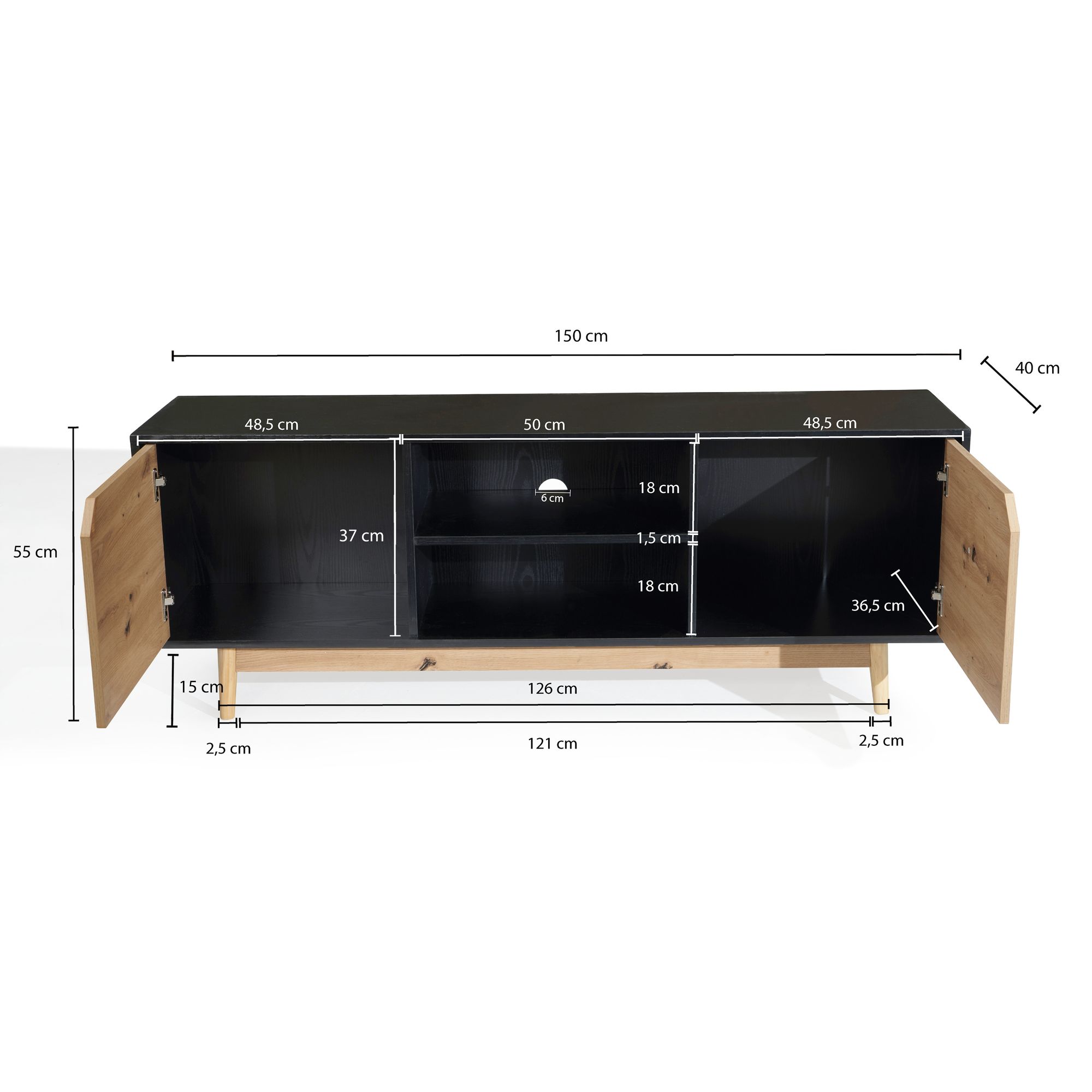Lowboard Gravdal Schwarz 150 × 40 × 55 cm