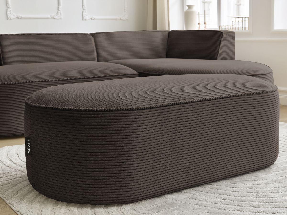 Bobochic Rousseau Ecksofa mit Pouf Cordsamt Braun Ecke rechts