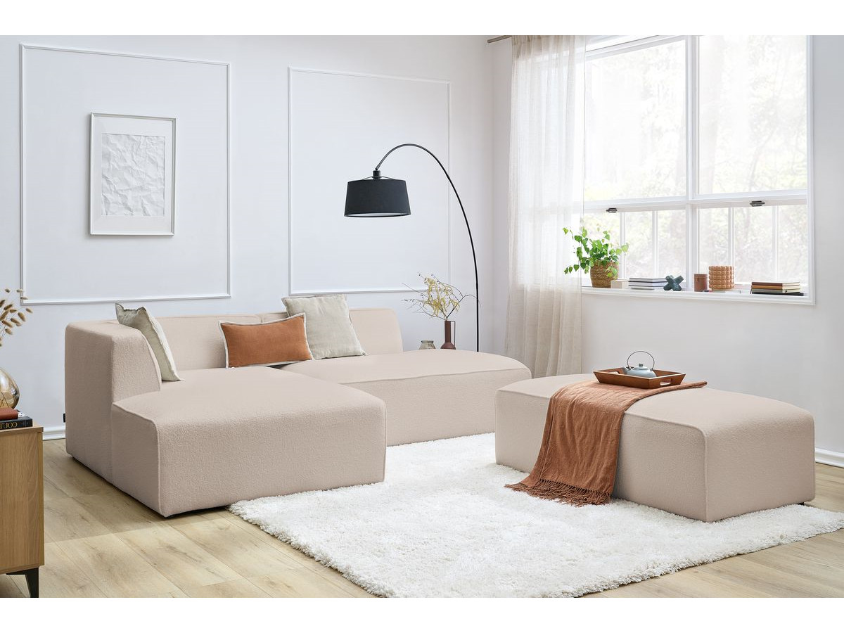 Bobochic Megeve Ecksofa mit Schlaffunktion und Pouf Bouclé-Stoff Beige Ecke links