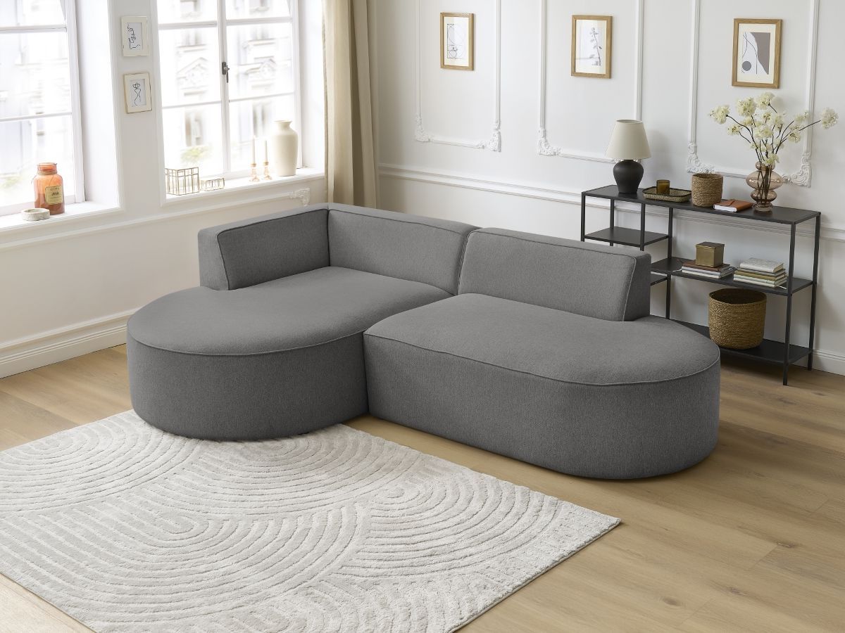 Bobochic Rousseau Ecksofa Melange-Stoff Dunkelgrau Ecke links