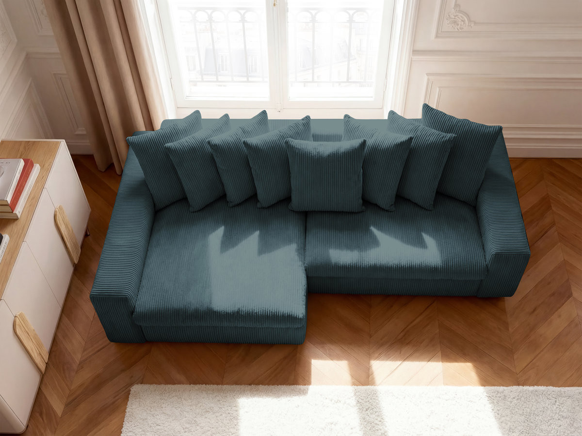 Bobochic Enore Ecksofa 330 × 157 cm Cordsamt Dunkelblau Ecke links