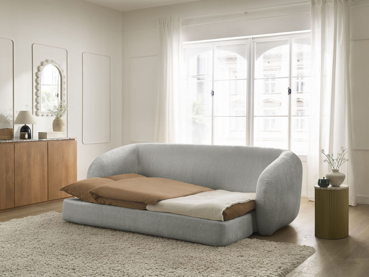 Bobochic Neyo Schlafsofa 3-Sitzer Strukturstoff Hellgrau