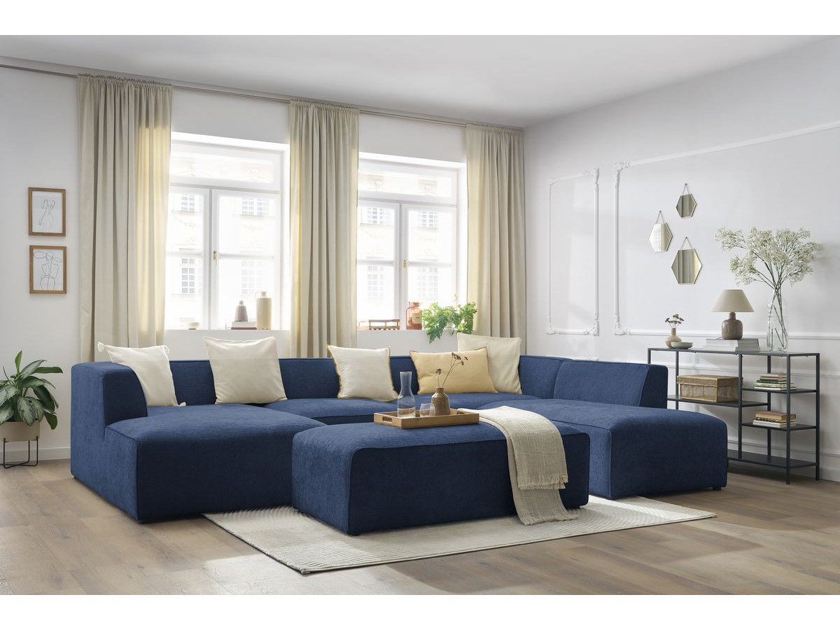 Bobochic Megeve Wohnlandschaft mit Pouf Strukturstoff Dunkelblau Ecke links
