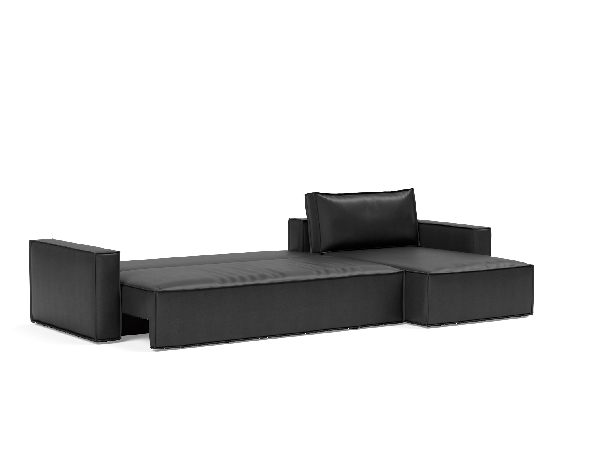 Schlafsofa Newilla mit Chaiselongue Lederoptik Faunal 550-Black