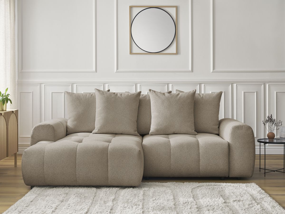 Bobochic Roxelane Ecksofa mit Schlaffunktion und Bettkasten 258 × 150 cm Melange-Stoff Taupe Ecke links