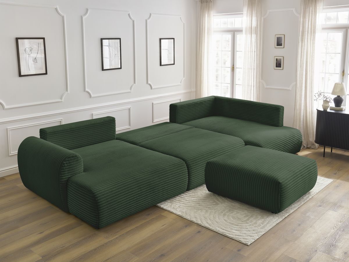 Bobochic Lucien Wohnlandschaft mit Pouf Breitcord weich Grün Ecke links
