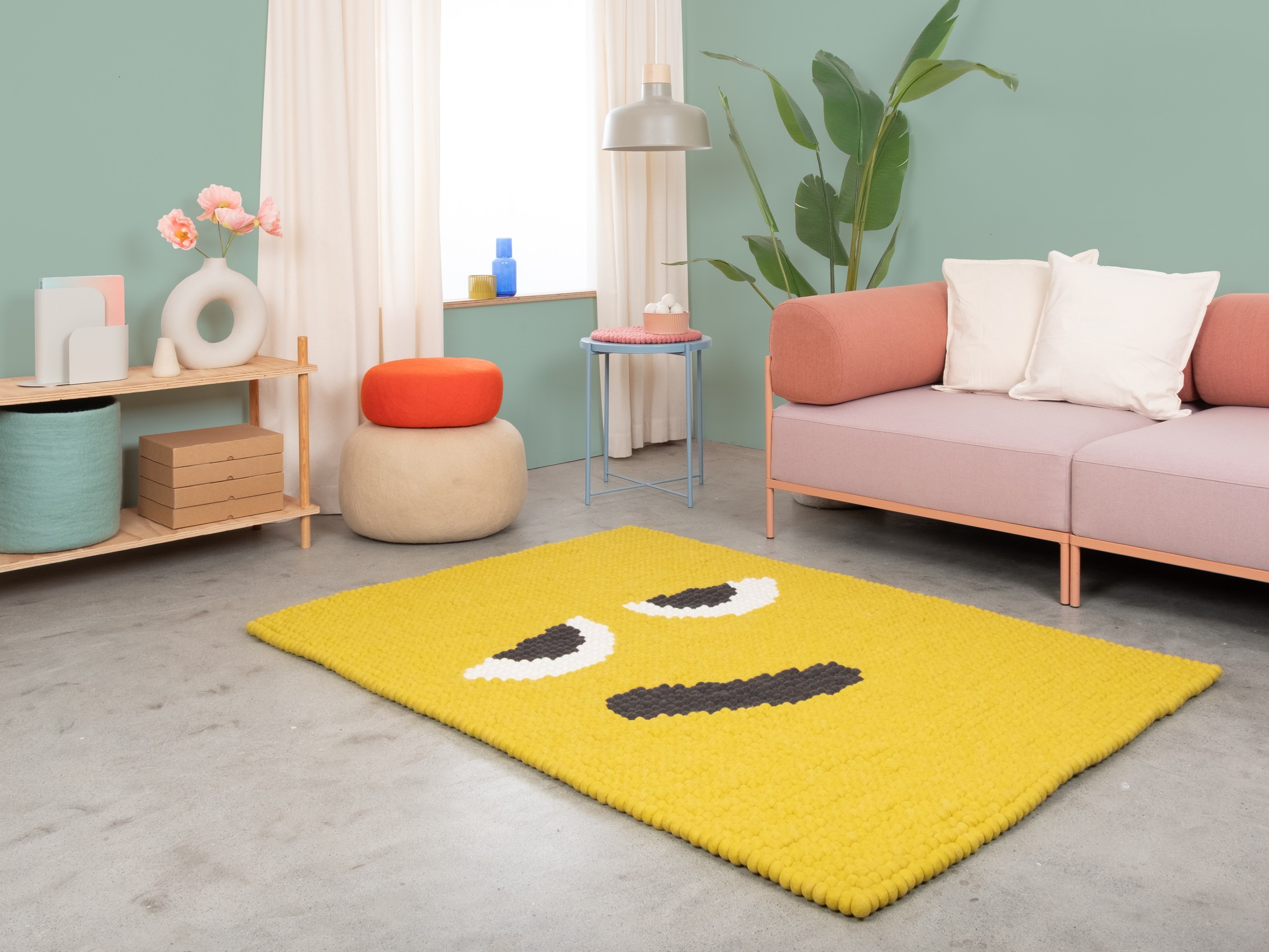 myfelt Horst Filzkugelteppich Gelb