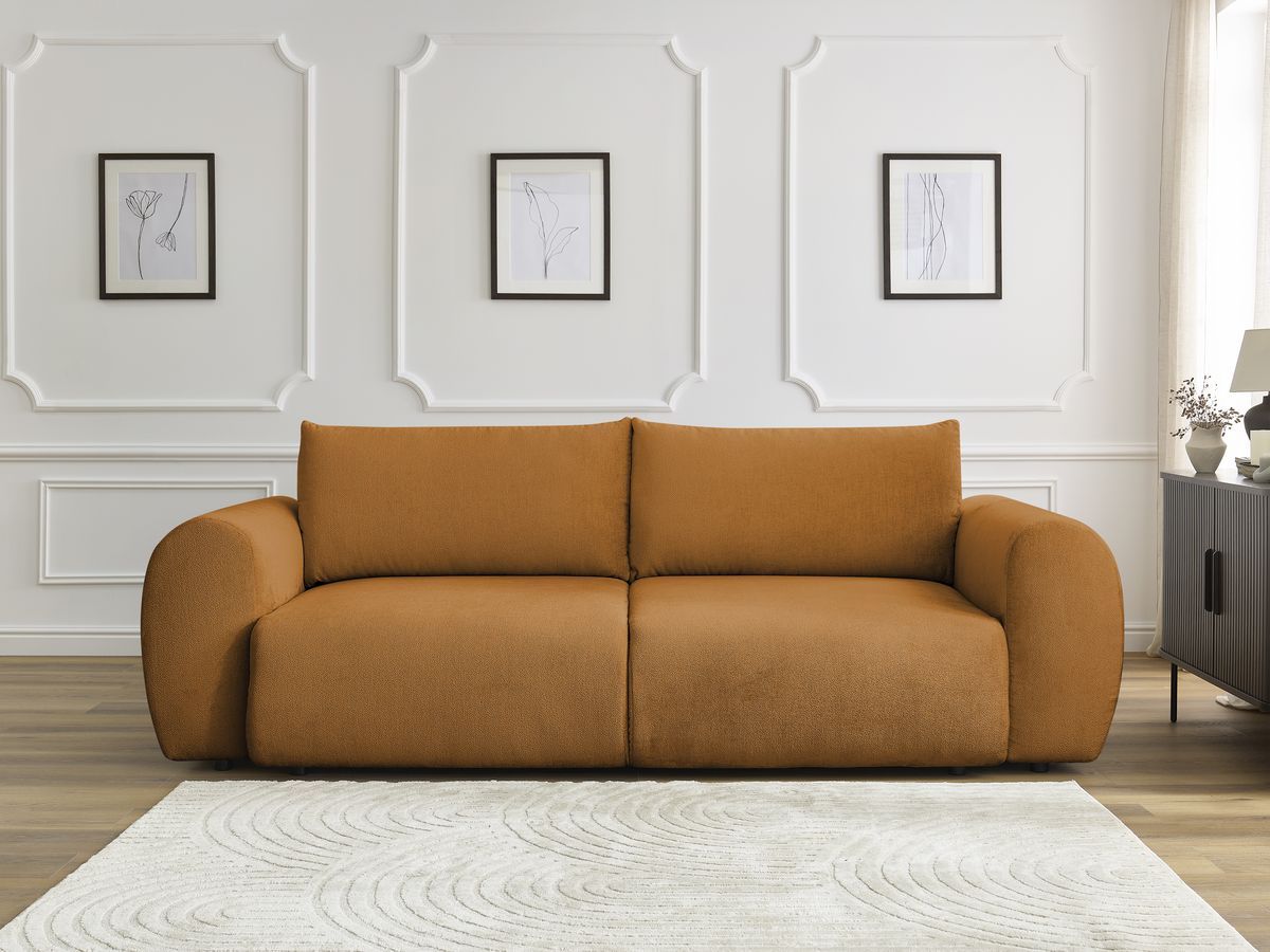 Bobochic Lucien Schlafsofa 3-Sitzer mit Bettkasten Stoff Gelb