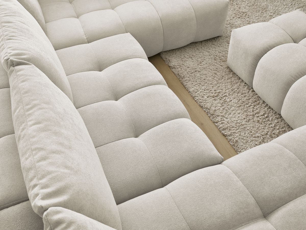 Bobochic Everest Wohnlandschaft mit Pouf, 6 Kissen Strukturstoff Beige Ecke links