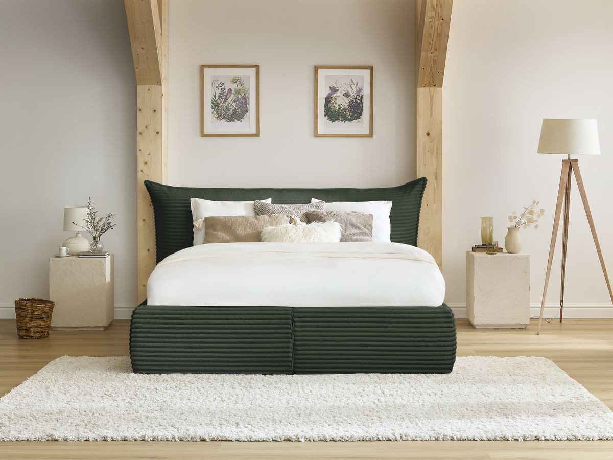 Bobochic Jade Polsterbett mit Bettkasten Cordsamt Grün, Liegefläche 180 × 200 cm