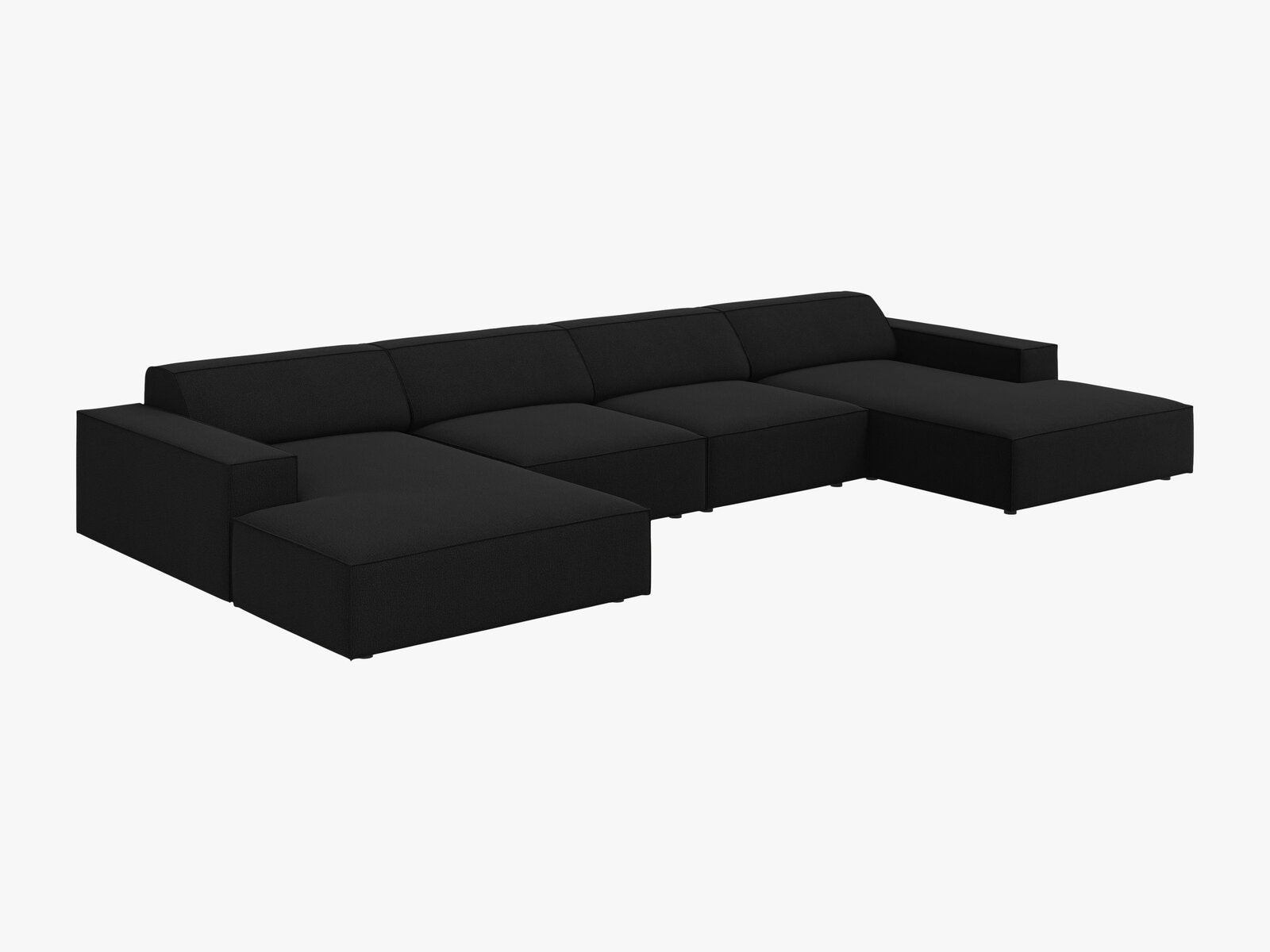 Micadoni Panorama-Sofa Jodie 6-Sitzer Strukturierter Stoff Megan Schwarz