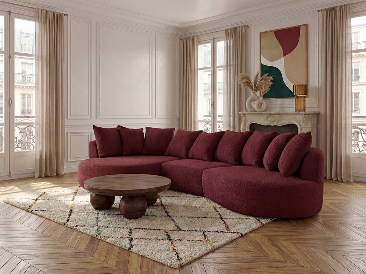 Bobochic Calypso Ecksofa Bouclé-Stoff Bordeaux Ecke links