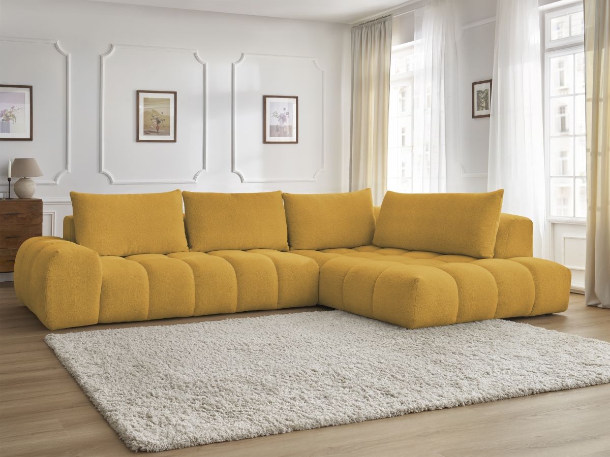 Bobochic Everest Ecksofa, 4 Kissen Melange-Stoff Gelb Ecke rechts