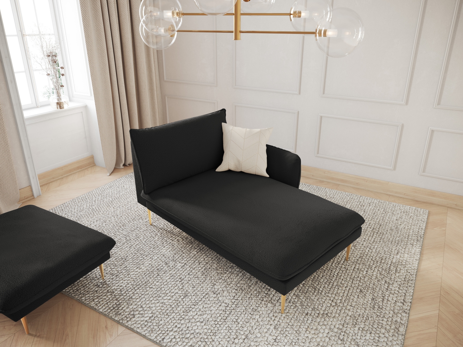 Cosmopolitan Design Chaiselongue Vienna Boucle Ascot Schwarz Rechts Beine Gold