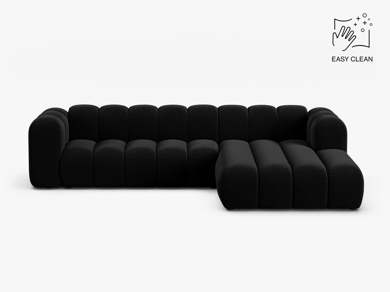 Micadoni Modulares Ecksofa Lupine 4-Sitzer Rechts Samt Venus Schwarz
